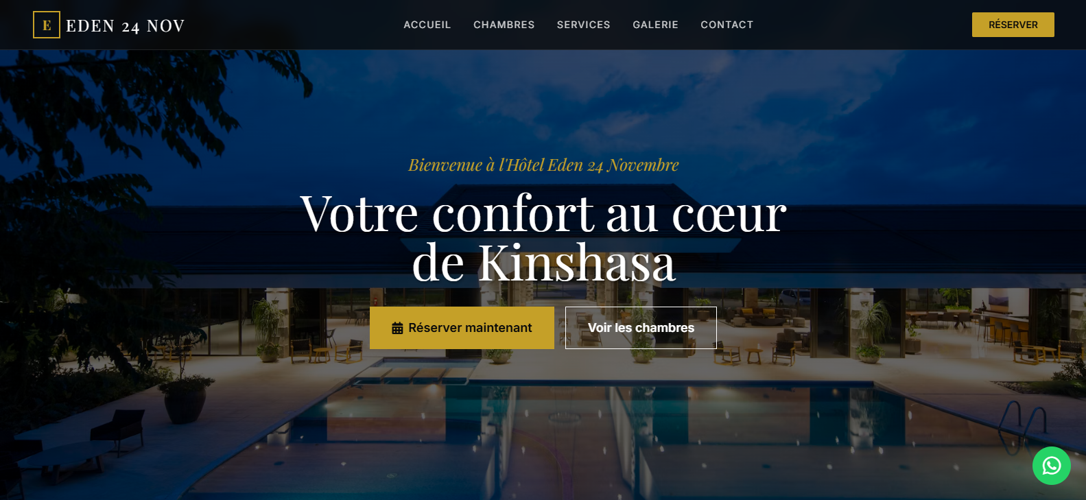 Page d'accueil du site de l'Hôtel Eden 24 Novembre