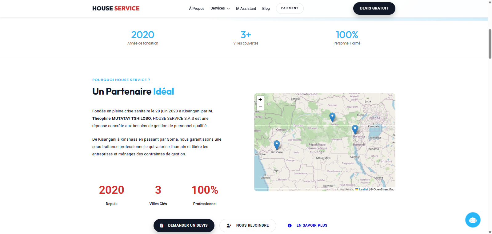 Page de présentation du service House Service